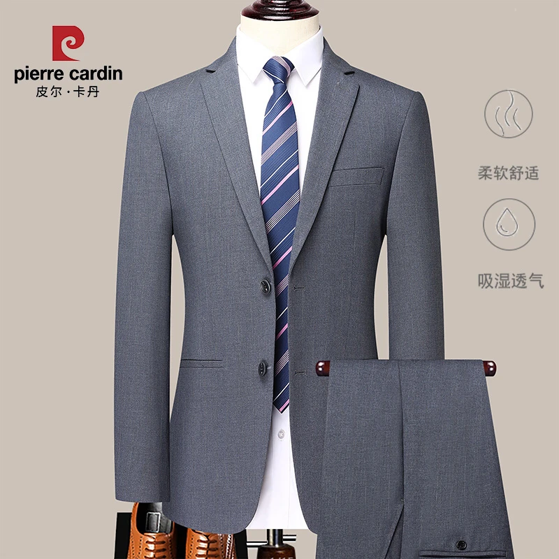 皮尔卡丹春秋季两件套西装男中青年西服韩版柔软舒适商务休闲套装