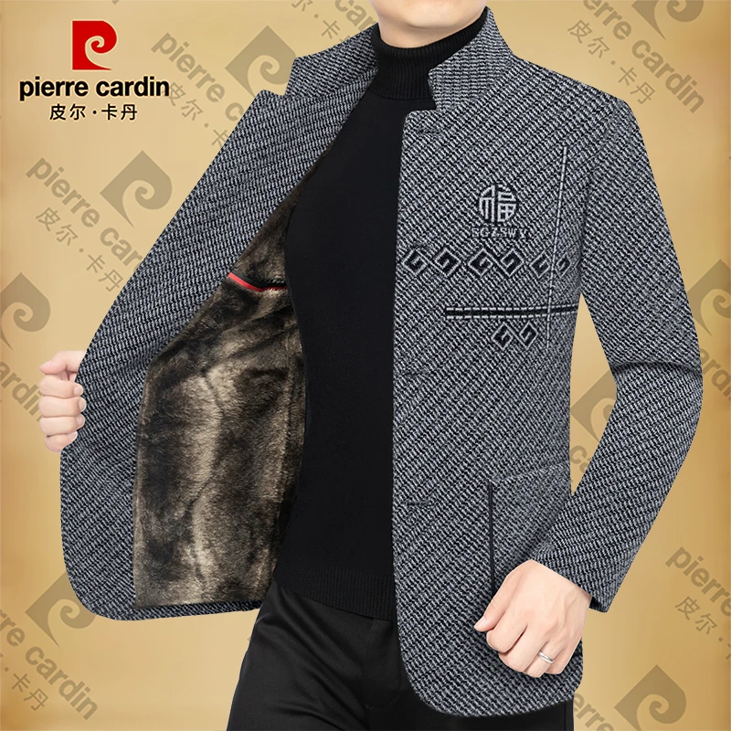 皮尔卡丹男士新款高档商务休闲立领秋冬季加绒夹克中年男装外套潮