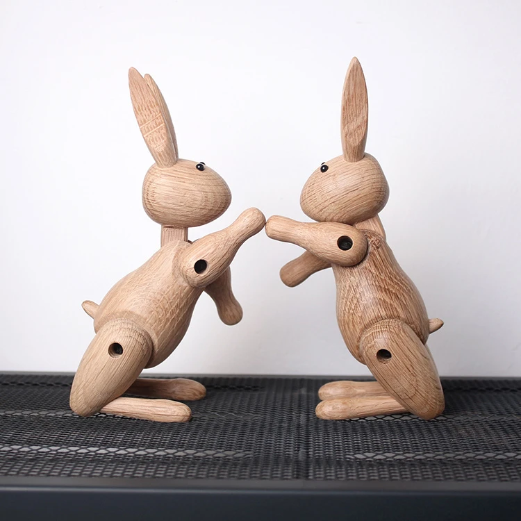 【宅木原创】实木兔子摆件情人节礼物送女朋友木偶生肖手工动物标价