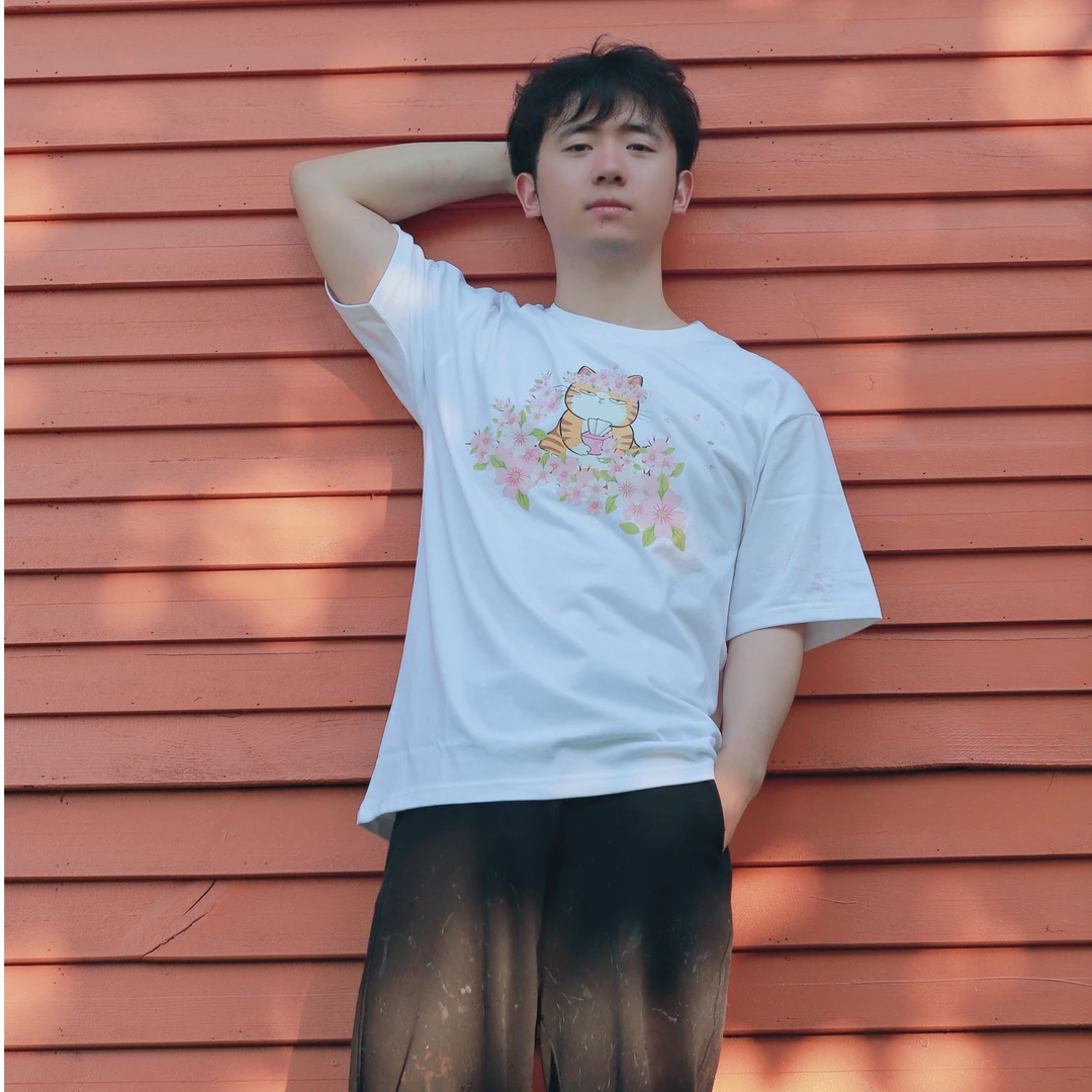 糗糗-夏季宽松休闲印花义工T恤