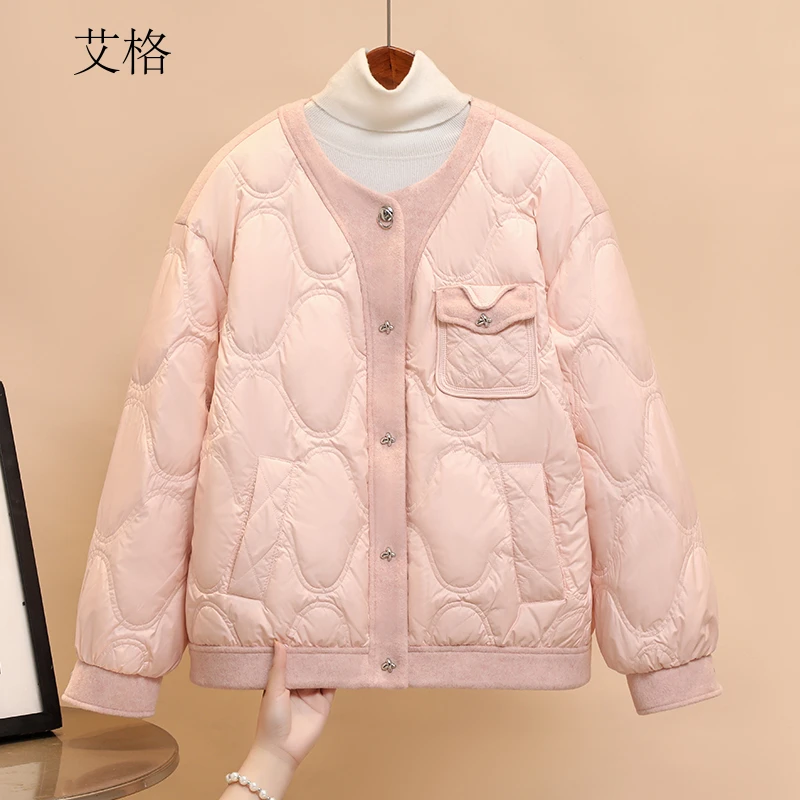 艾格小香风拼接羽绒服女短款冬季2024年新款小个子时尚潮流外套