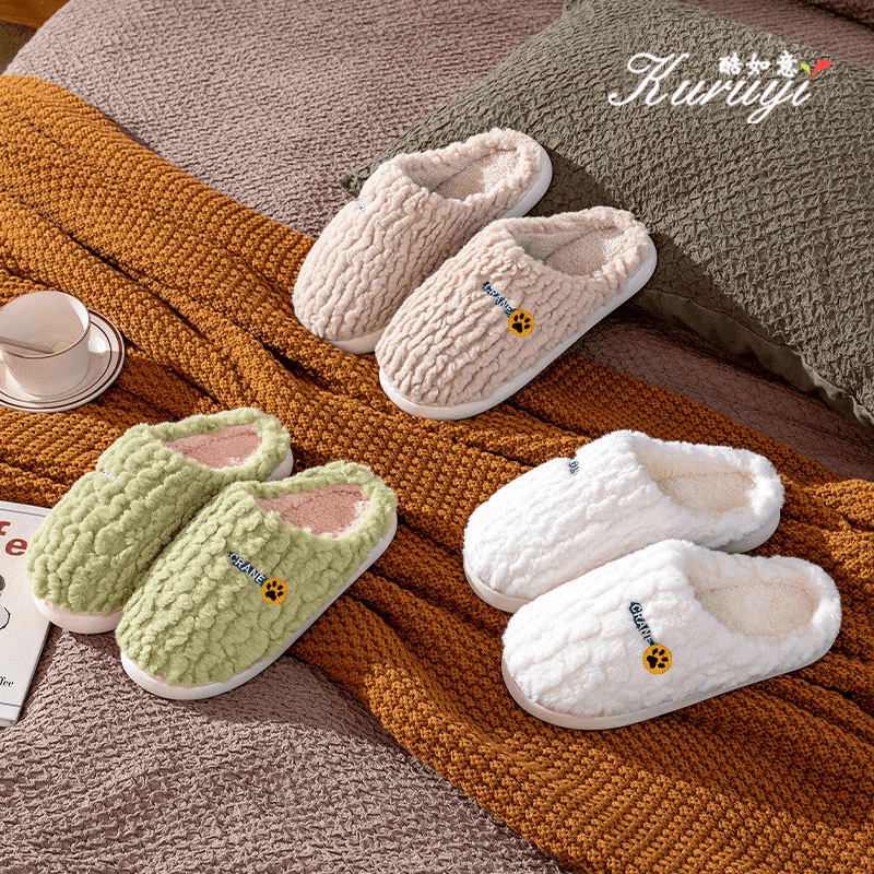 酷如意  棉拖鞋女冬季室内家居新款防滑情侣家用毛毛保暖棉拖男冬
