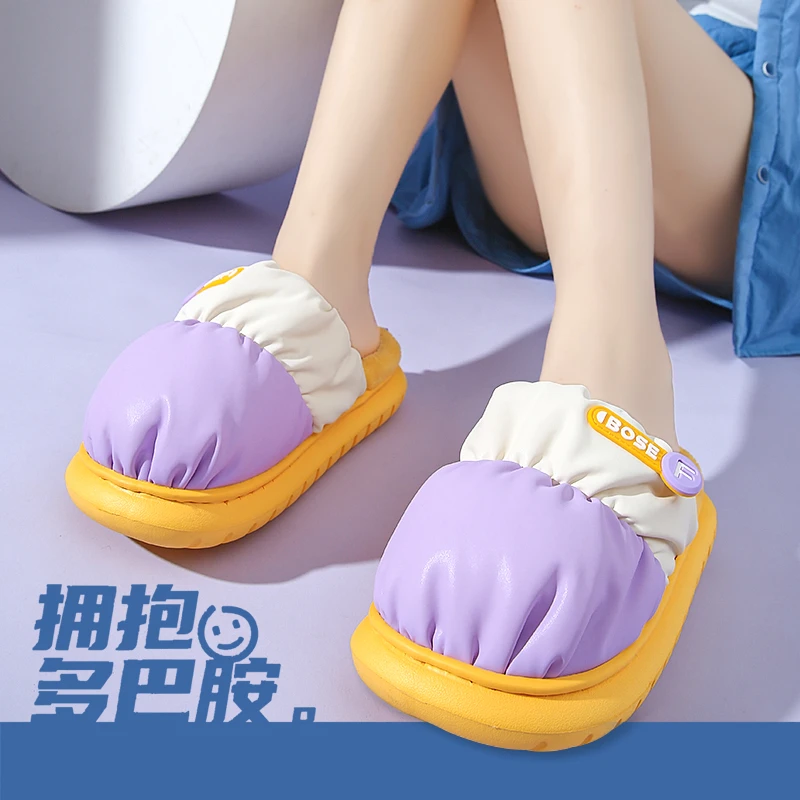 防水棉拖鞋女士秋冬季情侣多巴胺保暖加绒加厚酷如意棉拖男款外穿