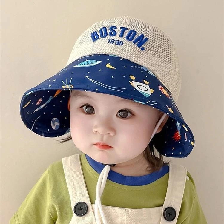 宝宝帽子春夏款婴儿遮阳帽儿童防晒帽大檐太阳网帽男童女童防晒帽