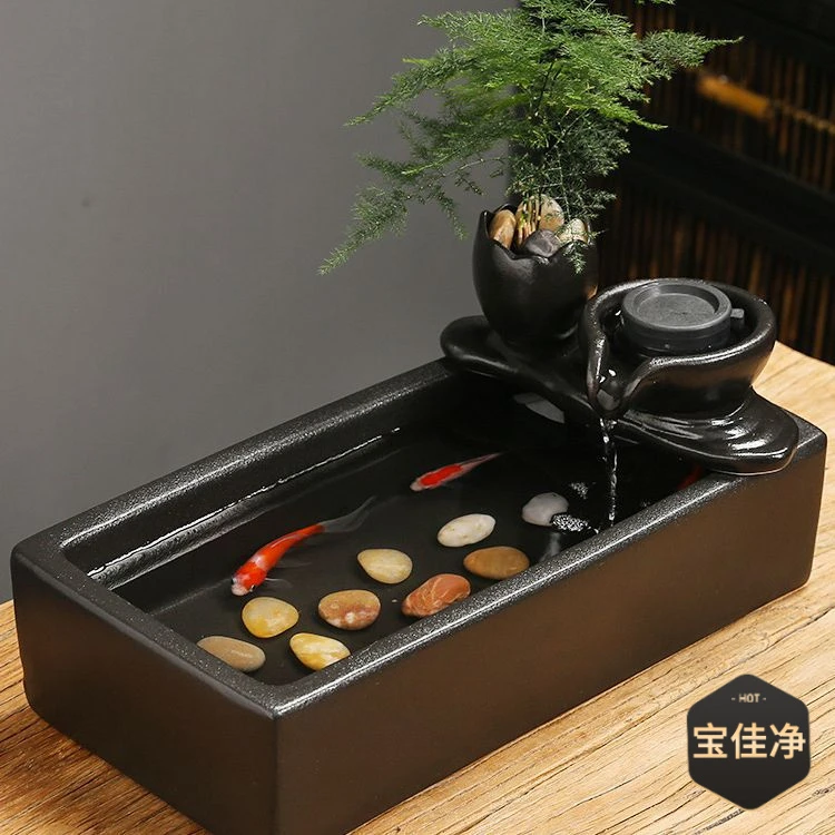 创意流水摆件循环水喷泉陶瓷客厅生财招财办公室桌面微景开业礼物