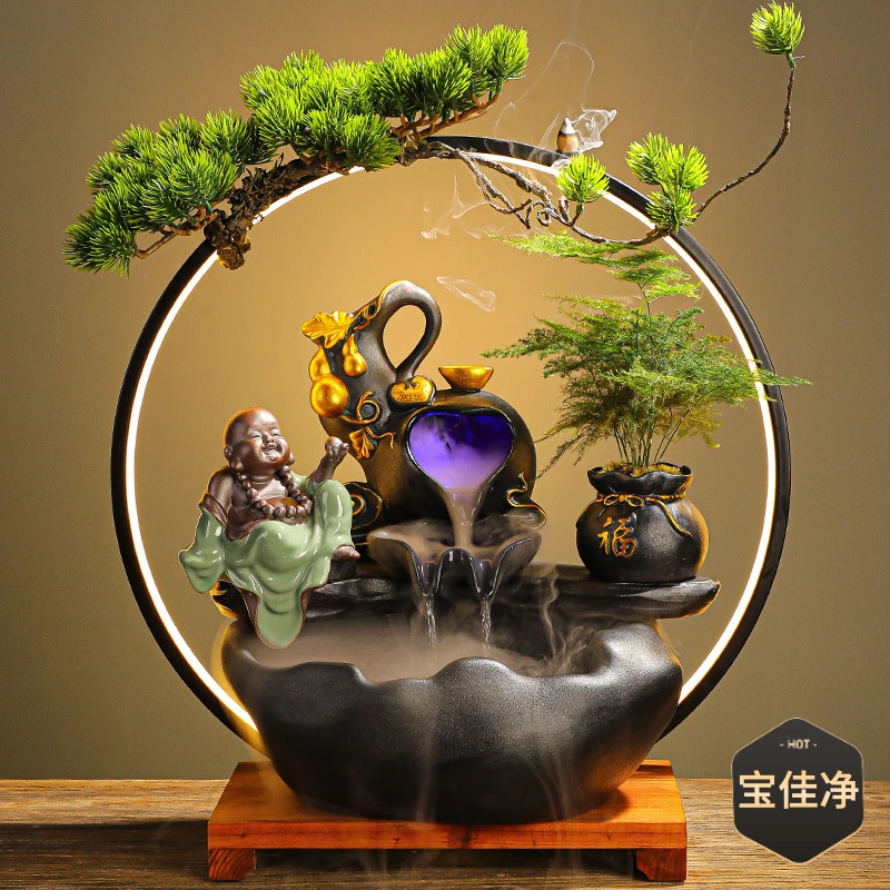 中式流水招财喷泉摆件创意客厅玄关办公室加湿器乔迁新居开业礼品
