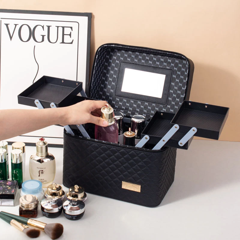 便携化妆包大容量旅行化妆箱多功能手提多层桌面化妆品收纳盒批发