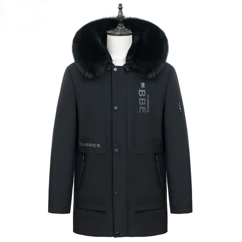 冬季保暖男士休闲时尚中长款商务派克外套可拆卸内胆加肥毛毛领