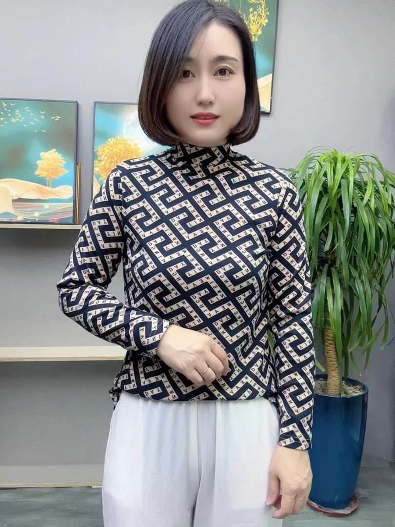 秋季新款商场版时尚休闲百搭提花女士打底衫潮流女装春秋妈妈装