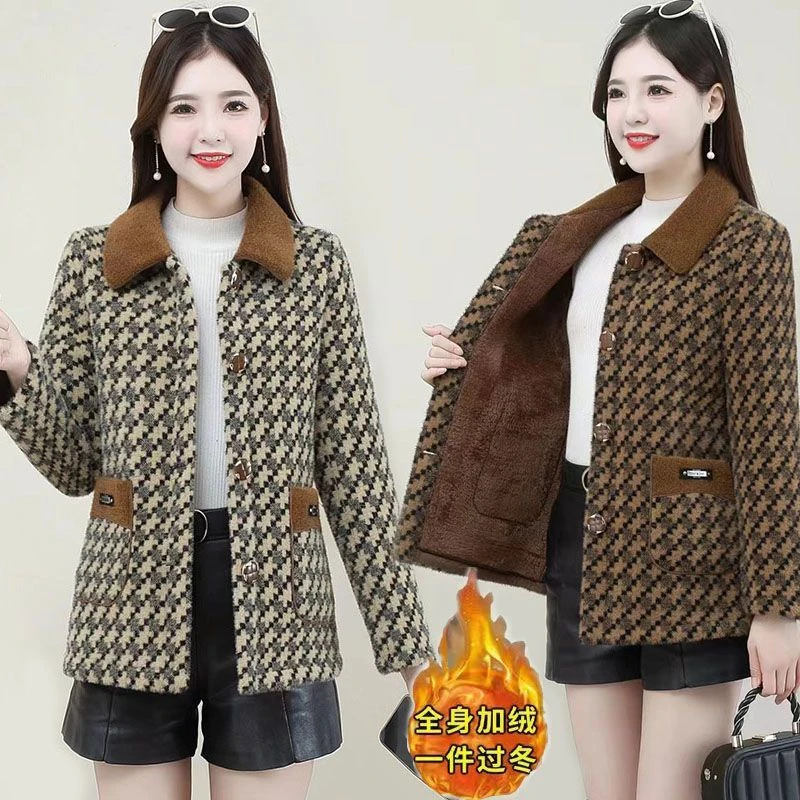加厚保暖妈妈装雪尼尔绒上衣外套女秋冬新款时尚减龄显瘦毛呢大衣