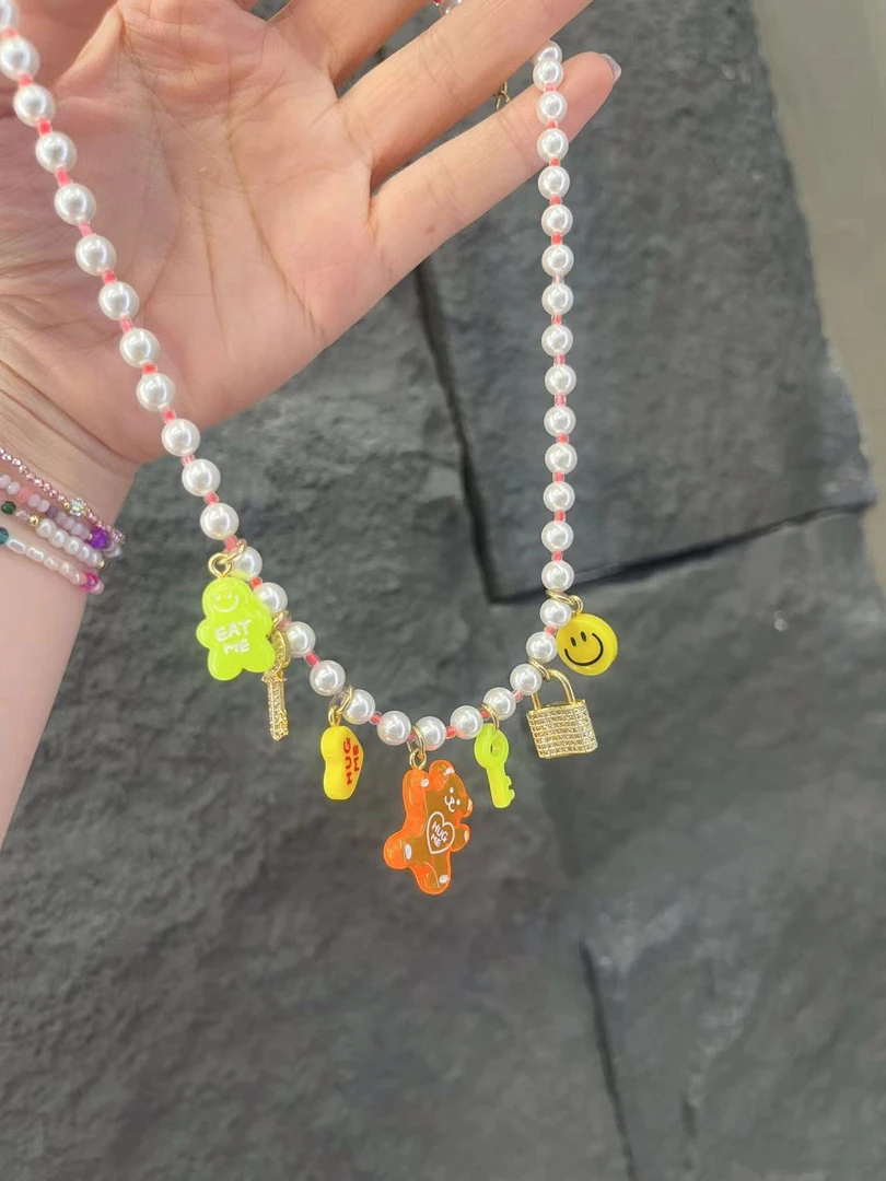 非金属仿珍珠项链 【BORAKOO】【吉莉】【东大门代购】橘色小熊珠珠项链