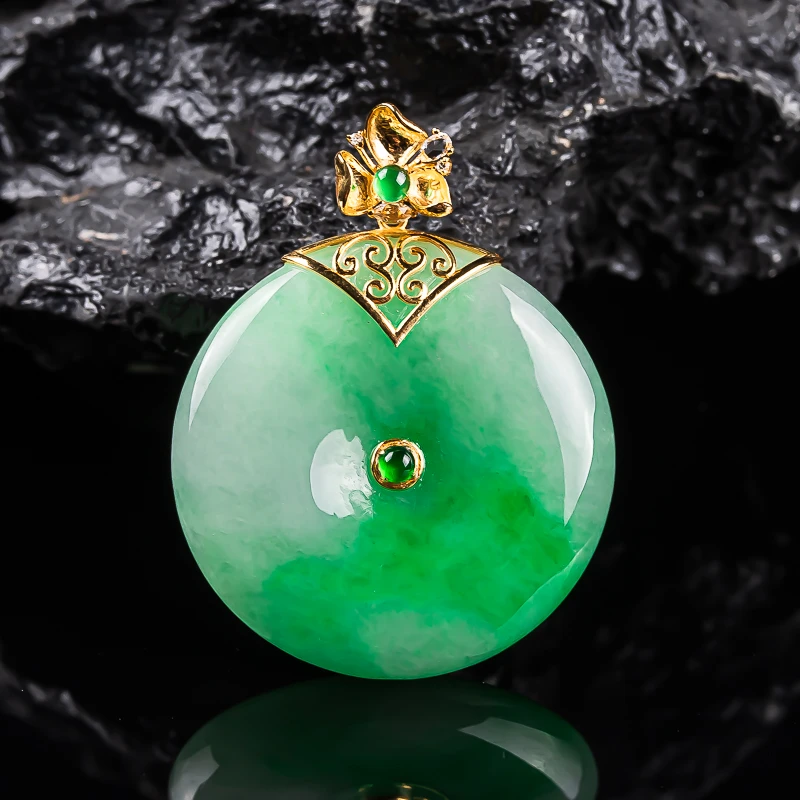 缅甸翡翠吊坠冰润飘阳绿平安扣挂件天然A货挂坠女款挂坠