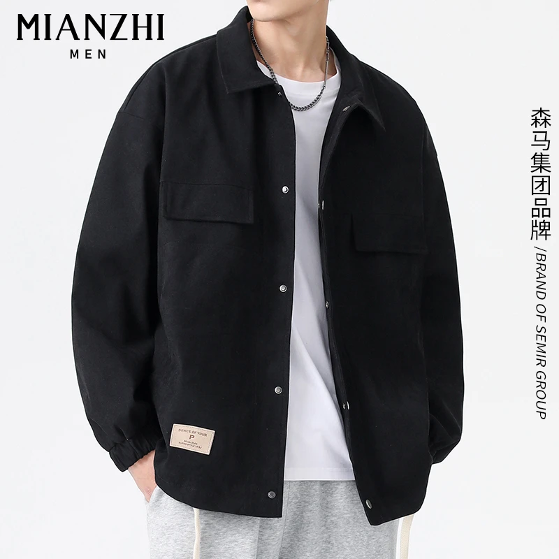 棉致休闲外套男士春秋季宽松百搭翻领港风帅气新款潮流美式夹克男