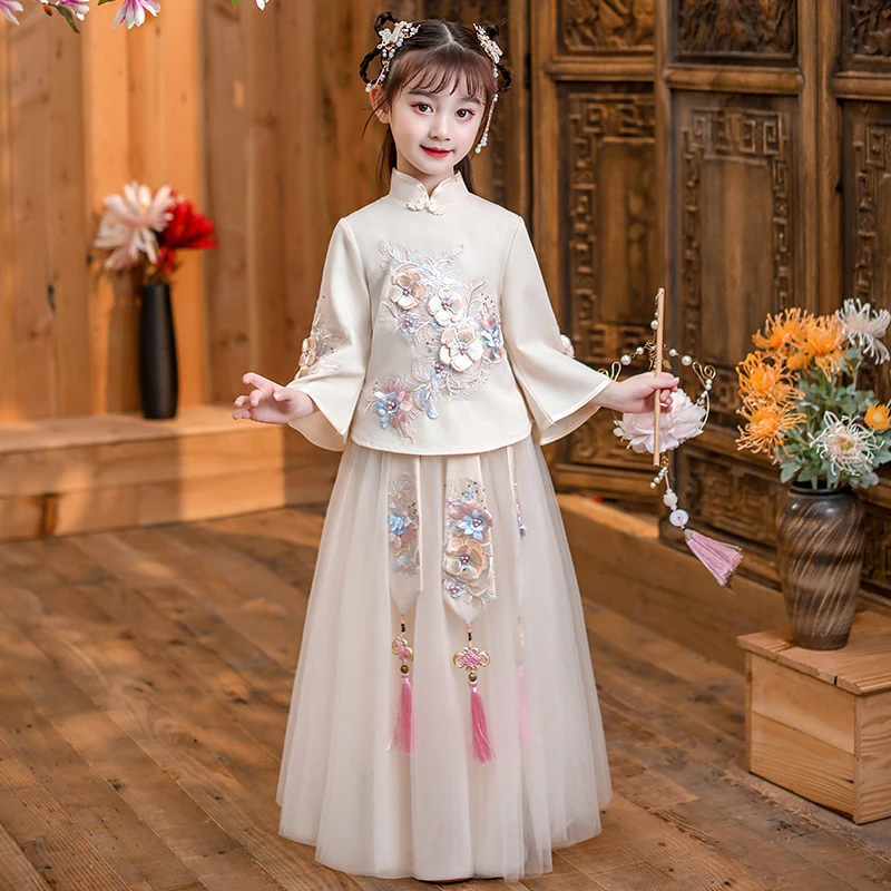 汉服女童2023新款春季古装中国风襦裙仙女飘逸童装tutu裙旗袍唐装