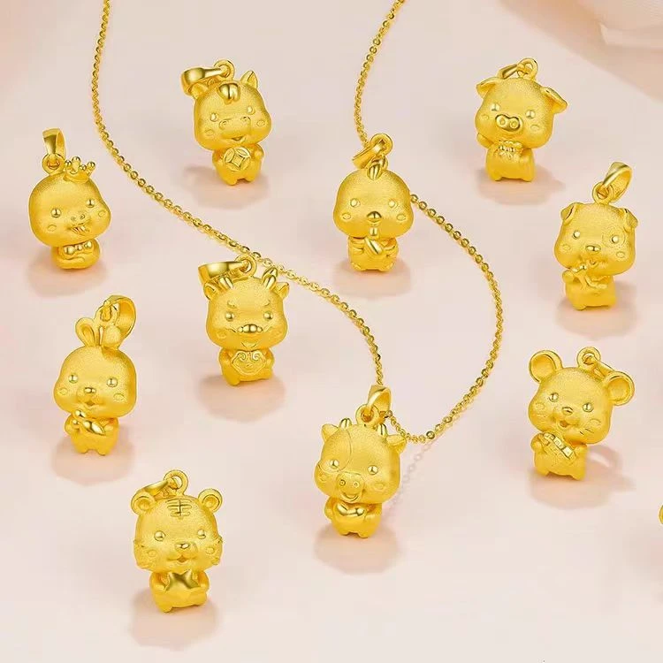 Chow Tai Seng/周大生足金十二生肖萌宠情侣男女精美吊坠手工编织