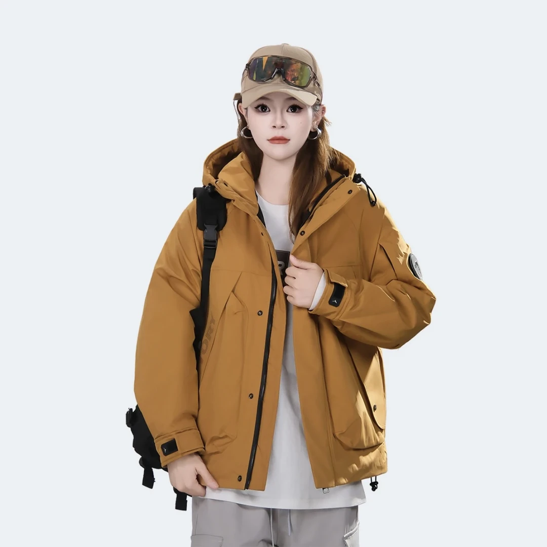 W0070欢公子男女同款加厚保暖连帽冲锋棉服外套秋冬新款防风户外