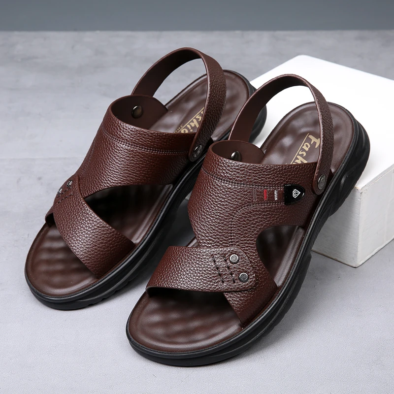 【头层牛皮】2024新款沙滩鞋男士中老年夏季透气软底外穿清爽休闲