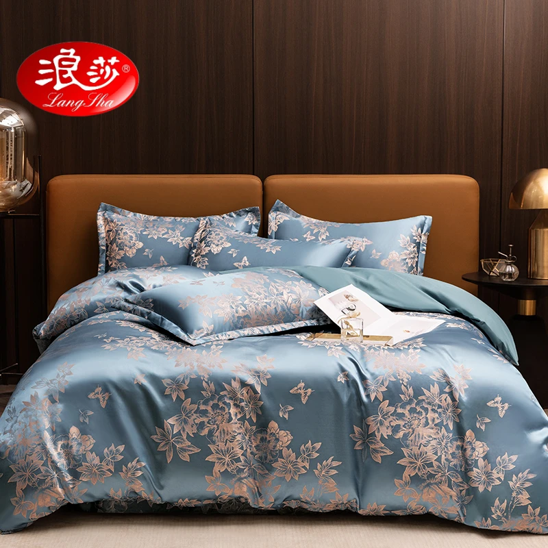 LangSha/浪莎爆款福利2025新款贡缎提花床四件套冰丝欧式丝滑缎面