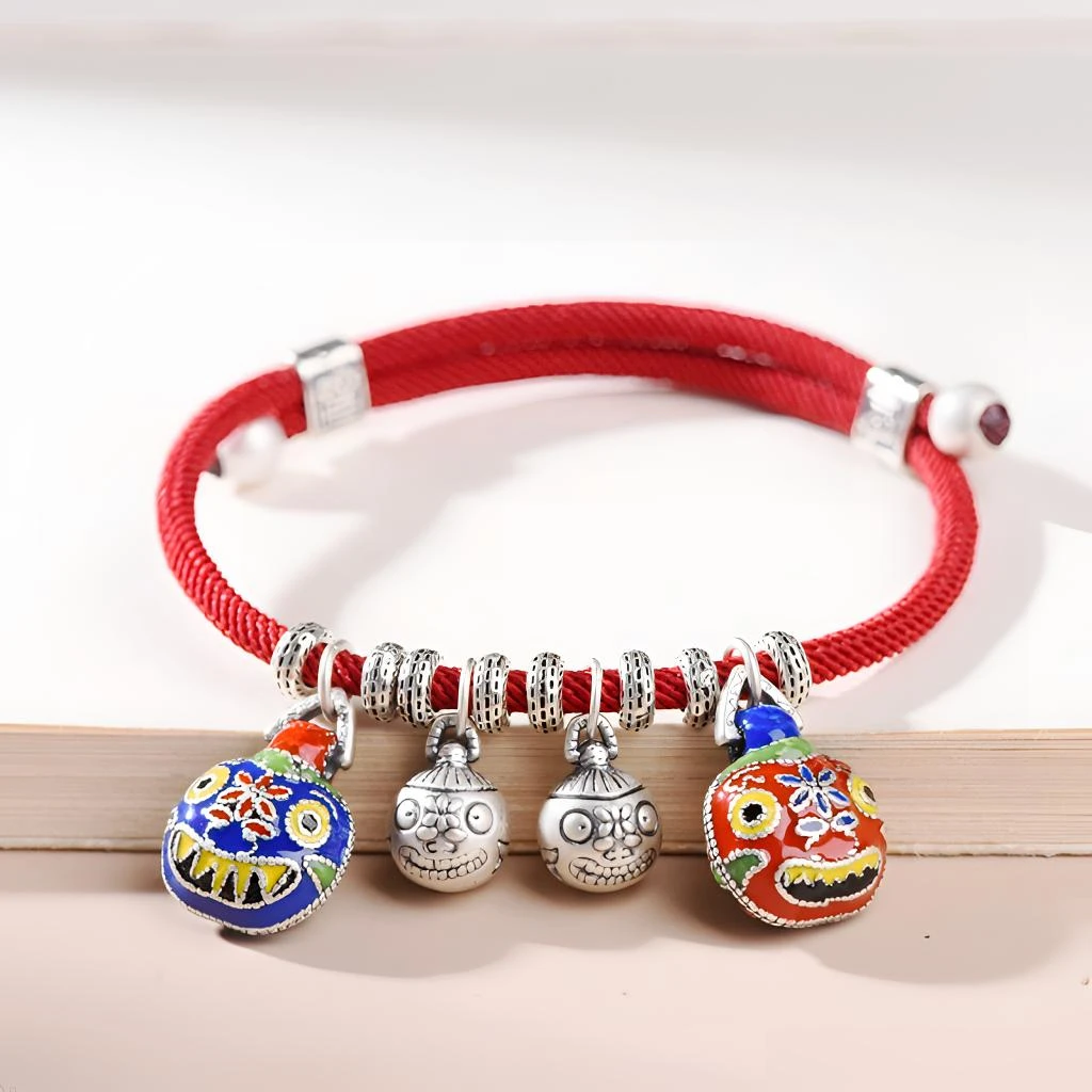 足银手链 999纯银珐琅彩吞金兽手链 手工编织男女情侣手绳名族风