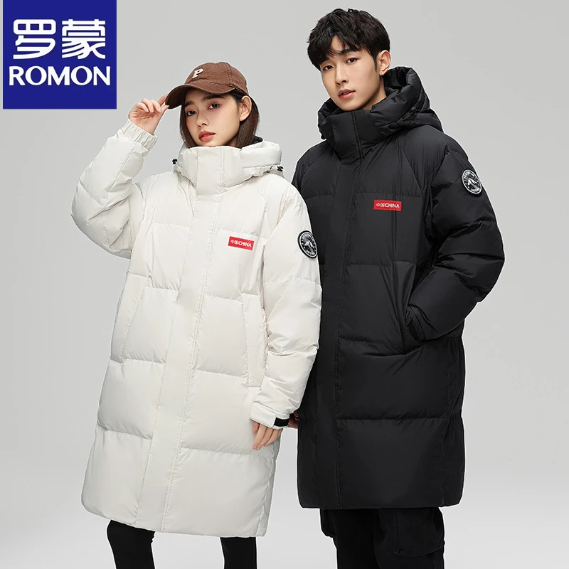Romon/罗蒙特厚羽绒服男士2024冬季时尚情侣长款过膝极寒外套