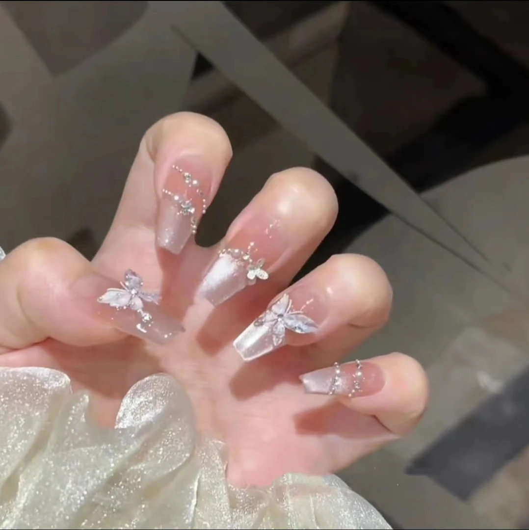 【蝶之翼】 蝴蝶猫眼显白冰透渐变纯手工穿戴甲