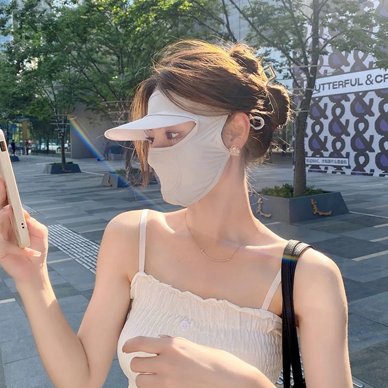 防晒面罩女夏季防紫外线户外骑行帽檐脸基尼全脸遮阳透气心馨秀