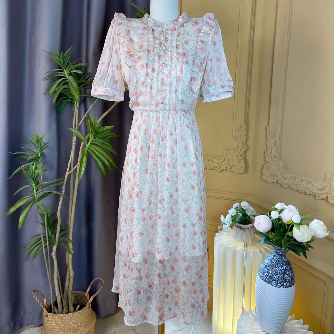 千语栀【昭愿绘春】优雅法式长裙碎花裙2025新款爆款夏季短袖连衣裙