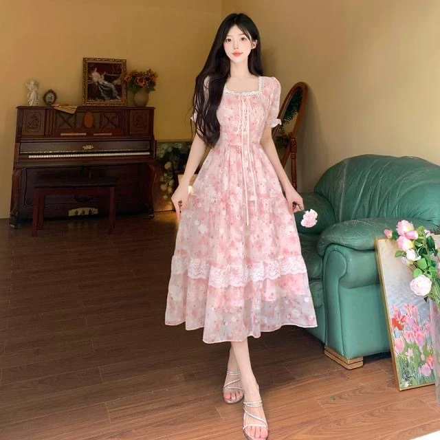 千语栀【夏夜蔷薇】法式温柔碎花连衣裙复古大码女装夏季新款连衣裙