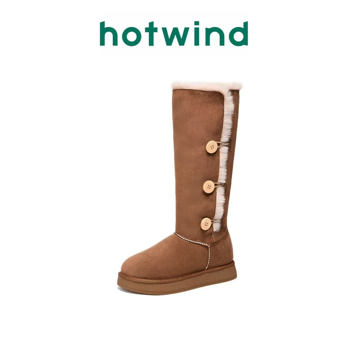 Hotwind/热风2025爆款冬季雪地靴时尚议题加绒加厚保暖长筒靴