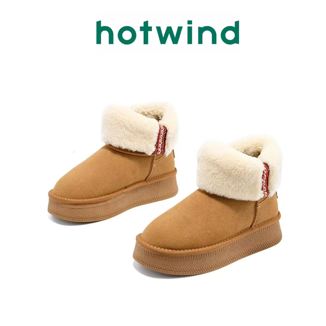 Hotwind/热风民族风卷毛雪地靴时尚百搭韩版ins24年爆款加绒加厚