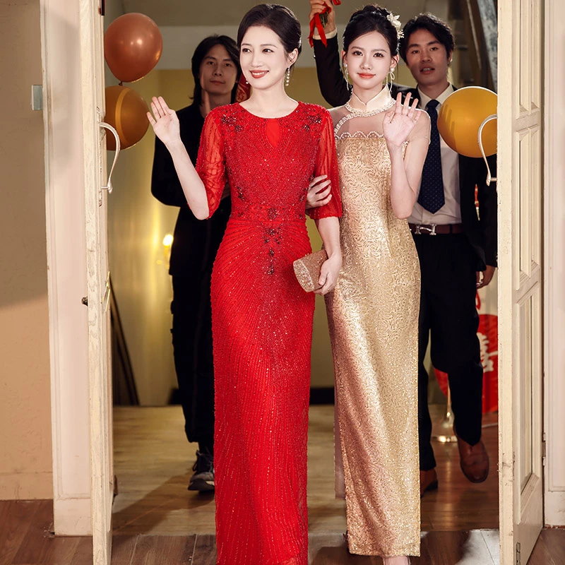 6001高贵年轻妈妈晚礼服2024新款高级感喜婆婆婚宴装高端气质时尚