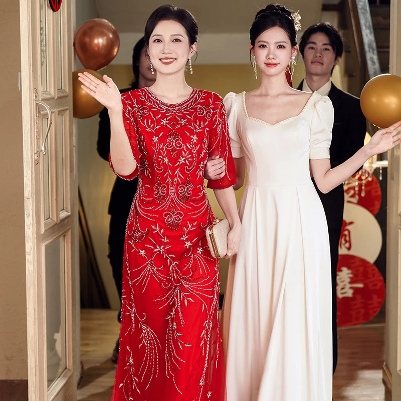 6011婚礼喜婆婆婚宴装平时可穿2024新款高级感气质主持人晚礼服女