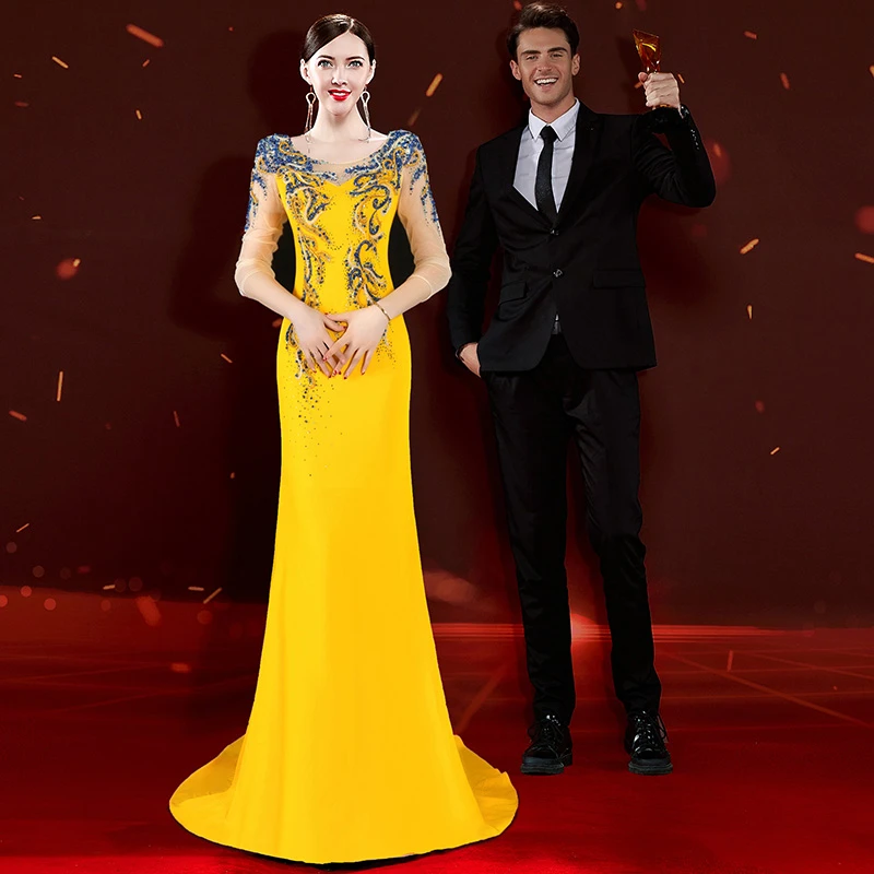 9502结婚新娘无袖优雅宴会气质复古长款中式修身中国风走秀主持人