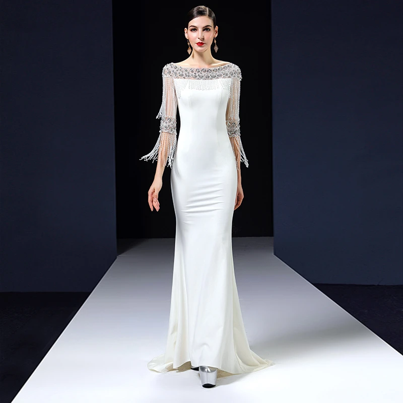 9222高端优雅连衣裙主持人婚礼宴会出演长款轻奢气质修身显瘦大气