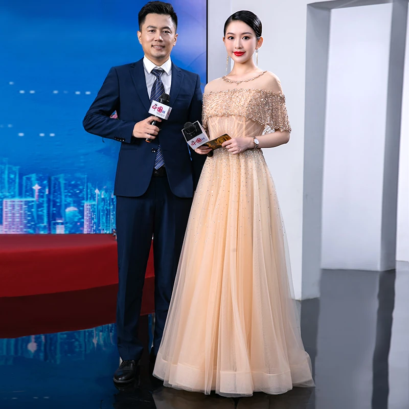 9299气质长款婚礼优雅新娘显瘦大气轻奢结婚主持人宴会宴会修身