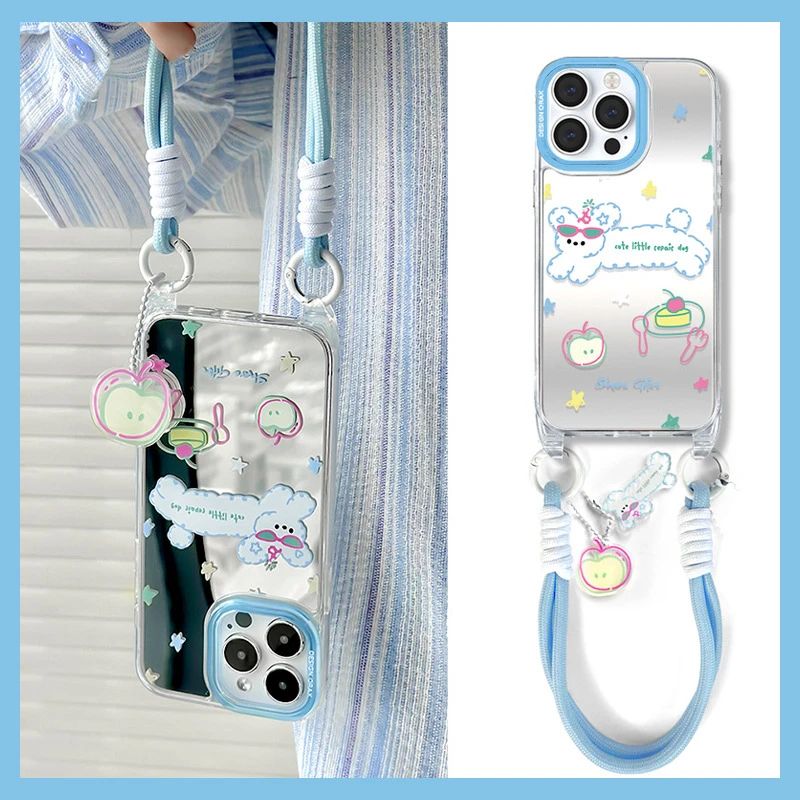 官官同学可爱小狗适用苹果15promax手机壳14镜面13挂绳12保护套11