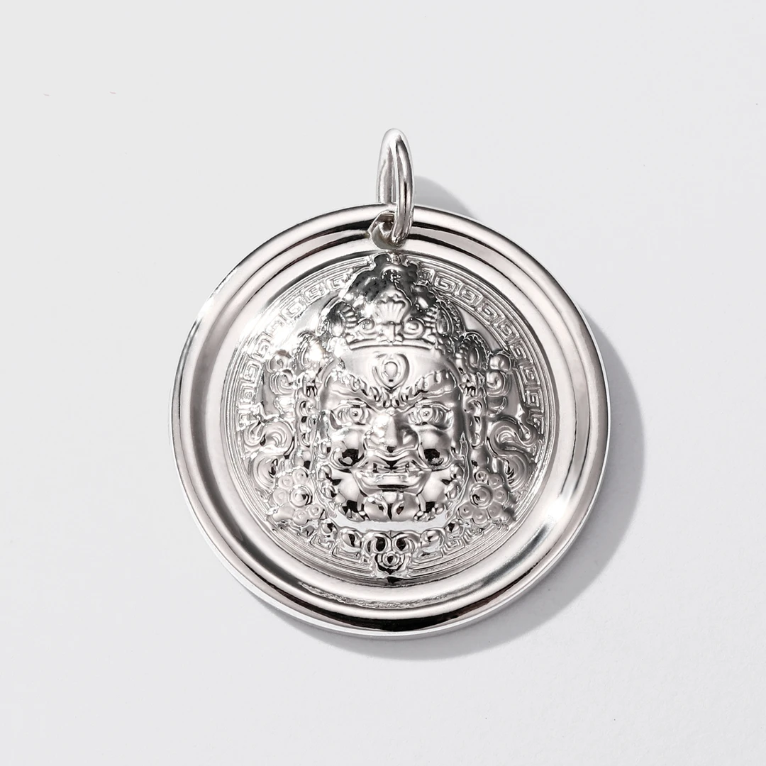 铂星珠宝Pt950黄财神圆牌（大号）时尚复古纯手工双面纯手工素款