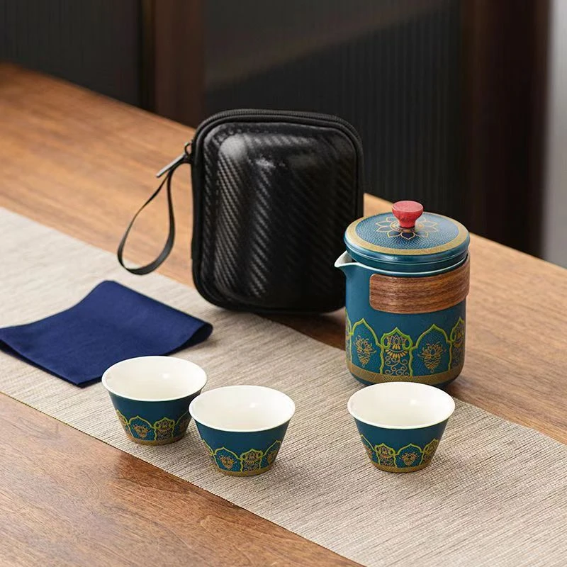 宝相花木柄旅行包  蓝D27