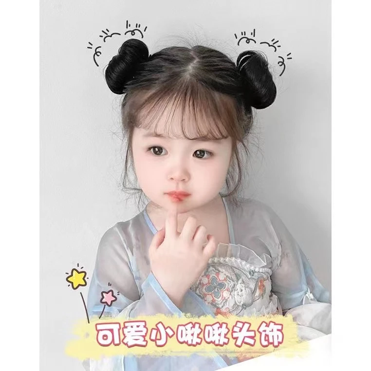 双丸子头假发夹女童仿真小揪揪造型古风可爱花苞头假发包宝宝头饰