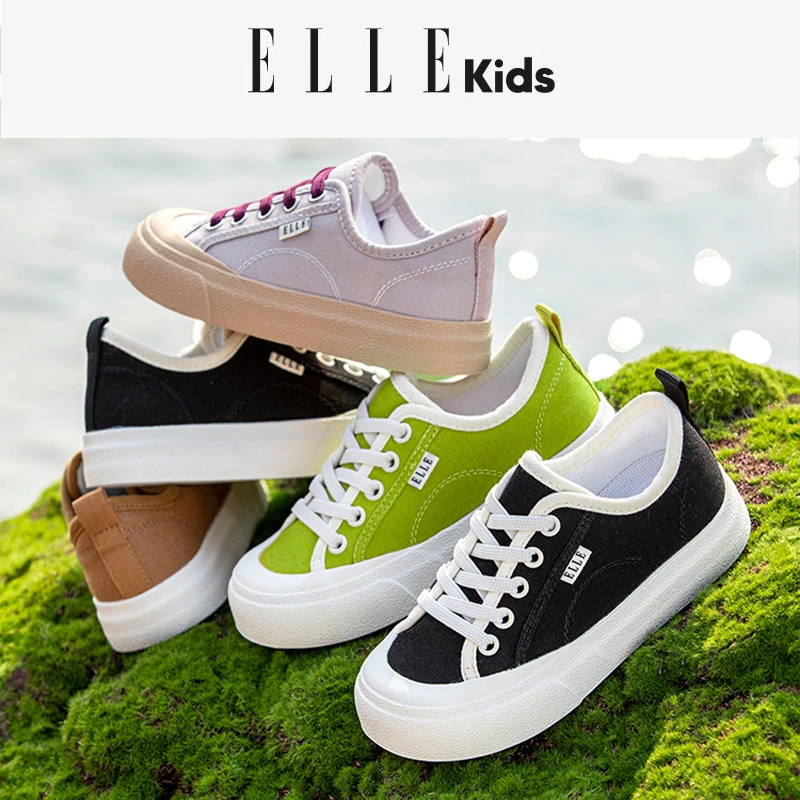 ELLEkids童鞋儿童帆布鞋2025春秋男童布鞋小白软底防滑女童板鞋