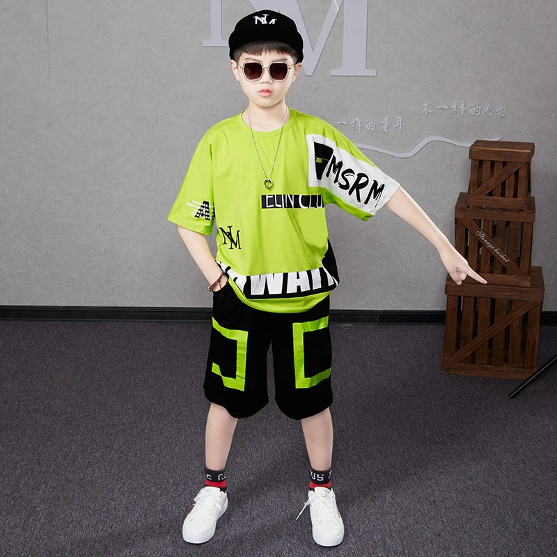 儿童装嘻哈帅气潮流服装男童短袖夏装时尚休闲套装中大童时髦衣服