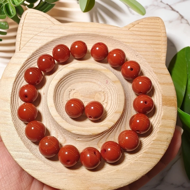 火焰纹南红色玛瑙圆珠时尚单圈diy手串饰品散珠柿子红精美百搭