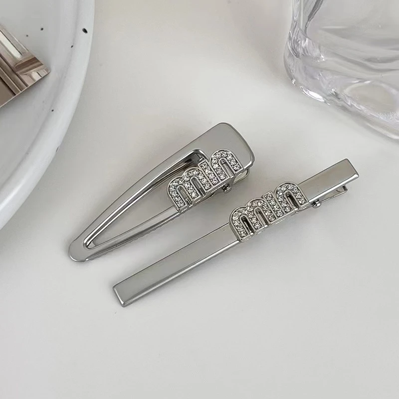 合金发饰 日韩银灰色字母发夹女高级感简约气质金属发卡小众ins