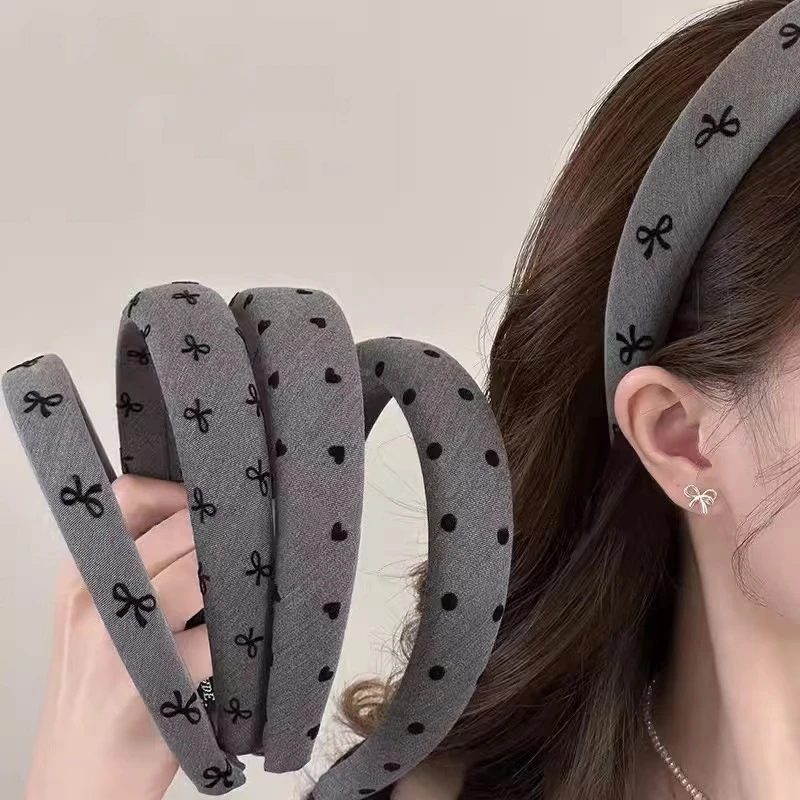 韩版格雷系灰高颅顶发箍波点爱心洋气时尚洗脸头箍气质发卡头饰