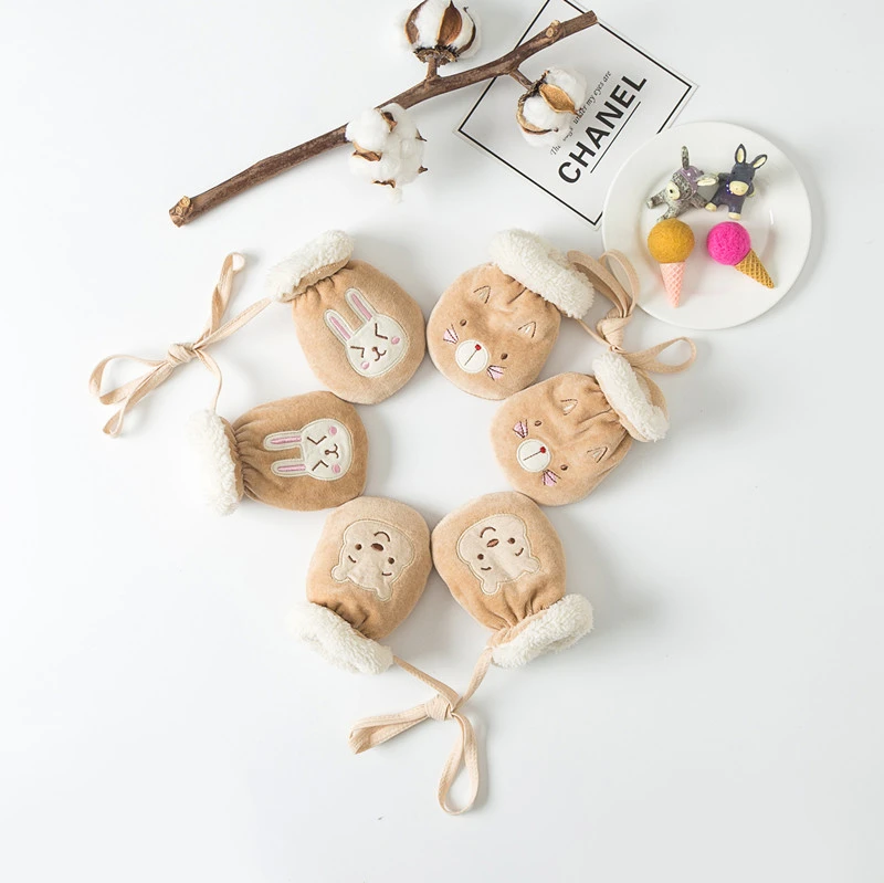 儿童手套0到3岁防冻保暖加厚加绒冬季男女宝宝可爱新生婴儿防抓脸