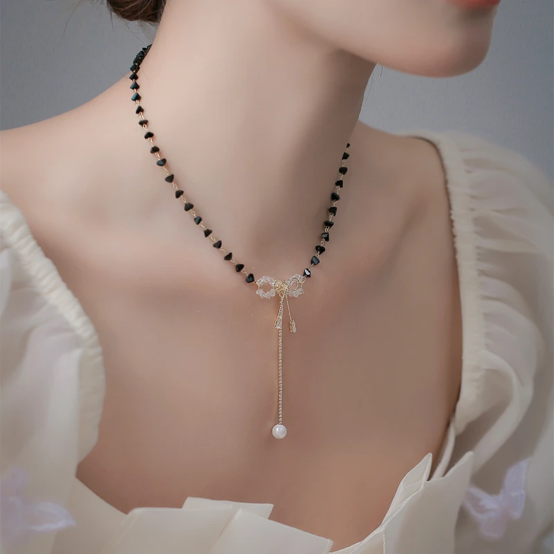 xianji/仙姬 铜合金项链 00464 气质时尚黑色百搭设计感轻奢项链