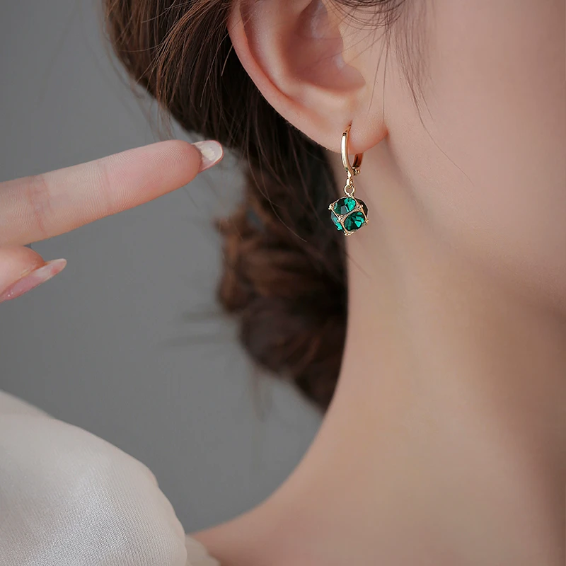 xianji/仙姬 铜合金耳饰 62005 设计感精致时尚轻奢绿色圆球耳环