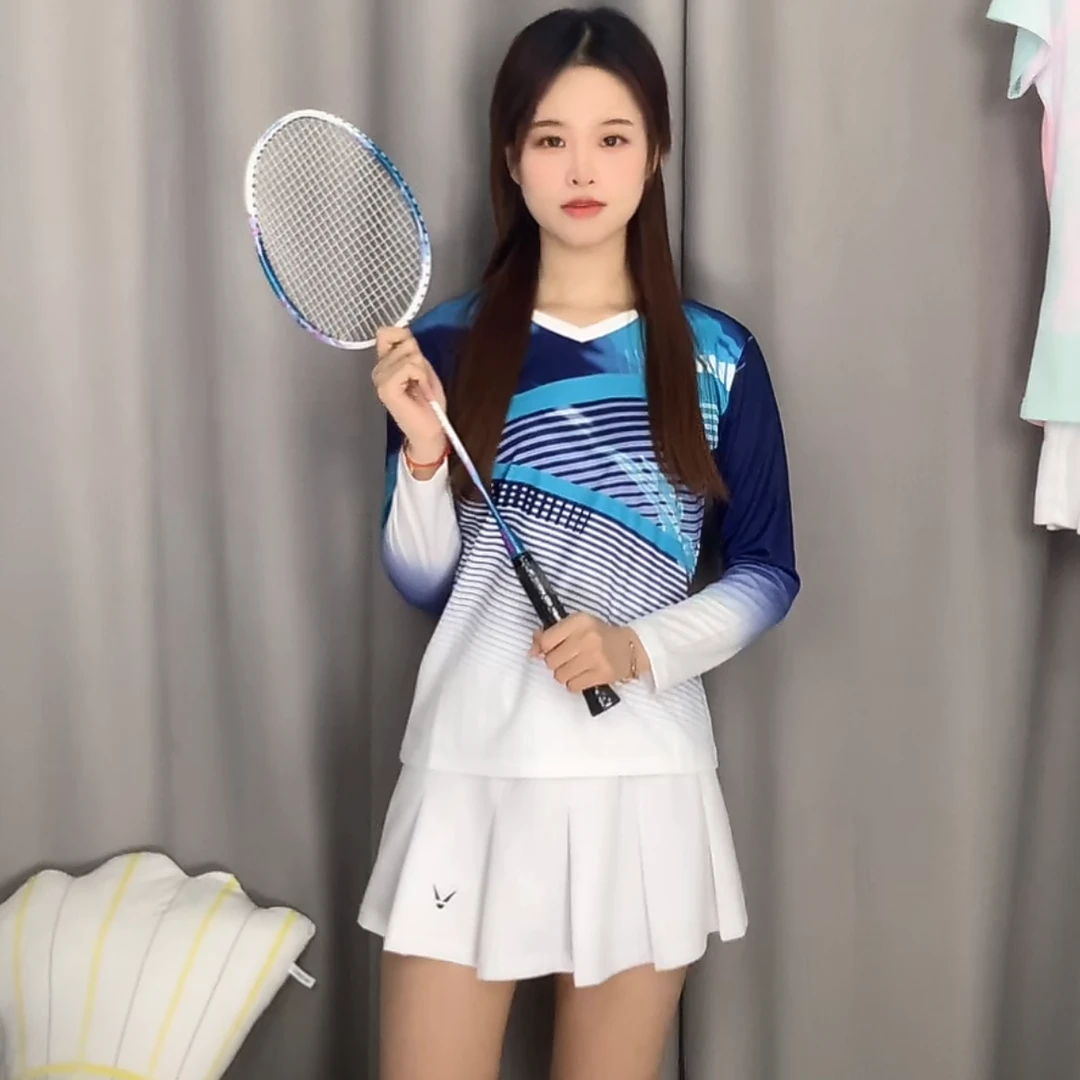 2024年新款冰川蓝高级感羽毛球服长袖速干衣男女同款乒羽排长袖