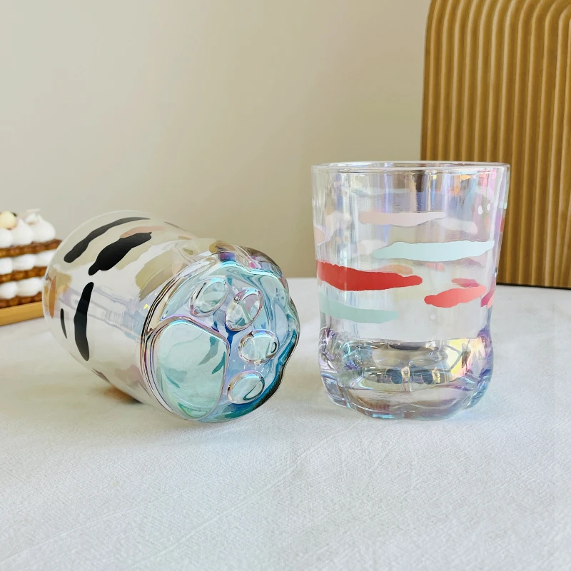 玻璃杯少女猫爪水杯创意造型牛奶早餐杯宿舍闺蜜情侣虎爪咖啡杯