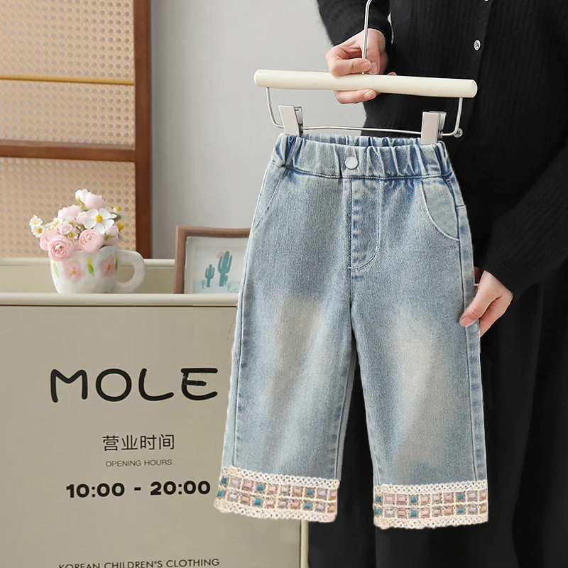 女童2025新款春装阔腿牛仔裤儿童裤子女中小童洋气休闲裤直筒长裤